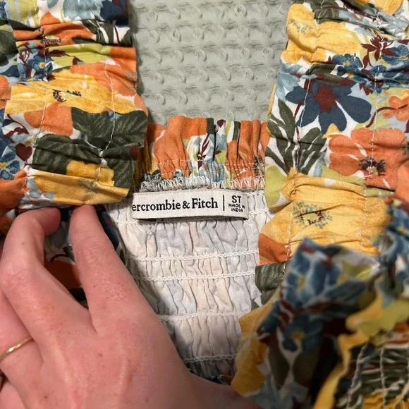 Floral smoked Dress in blue Orange and Yellow - Picture 2 of 2